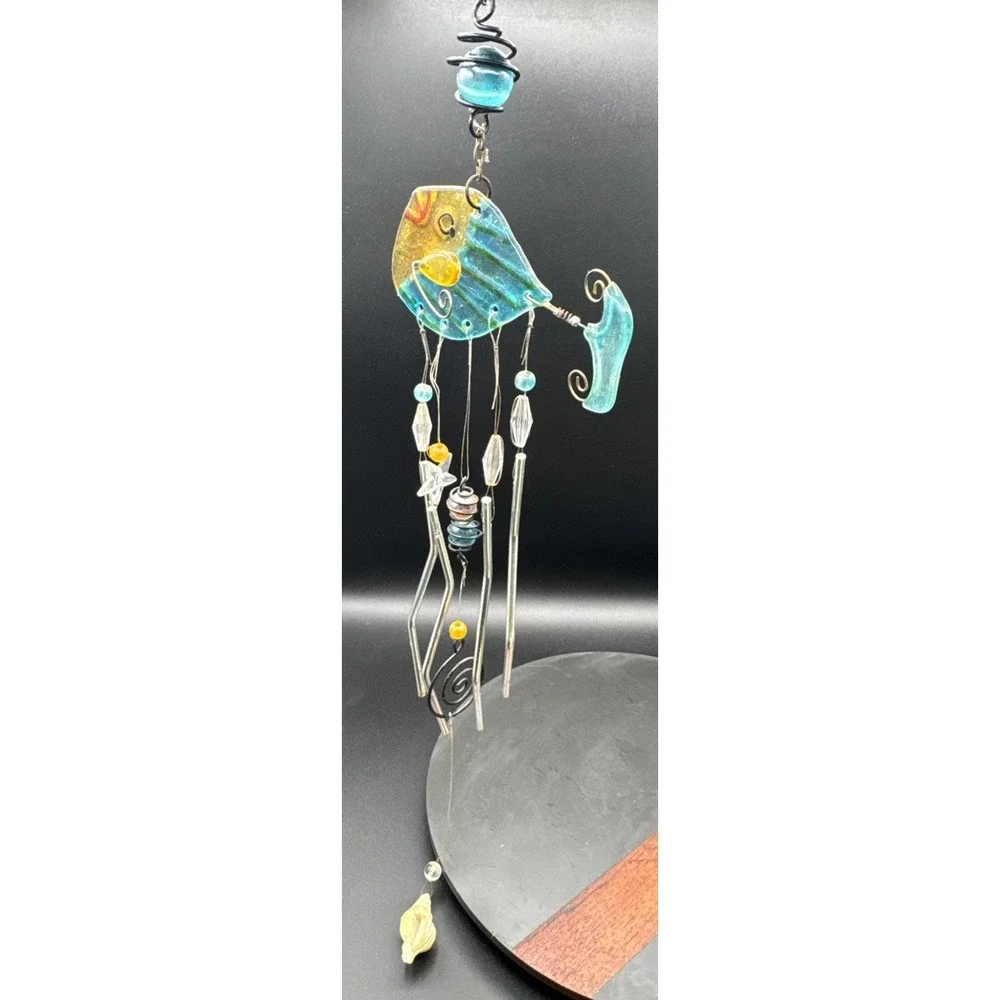 Painted Glass Fish Wind Chime | Marbles, Metal, Plastic | 23